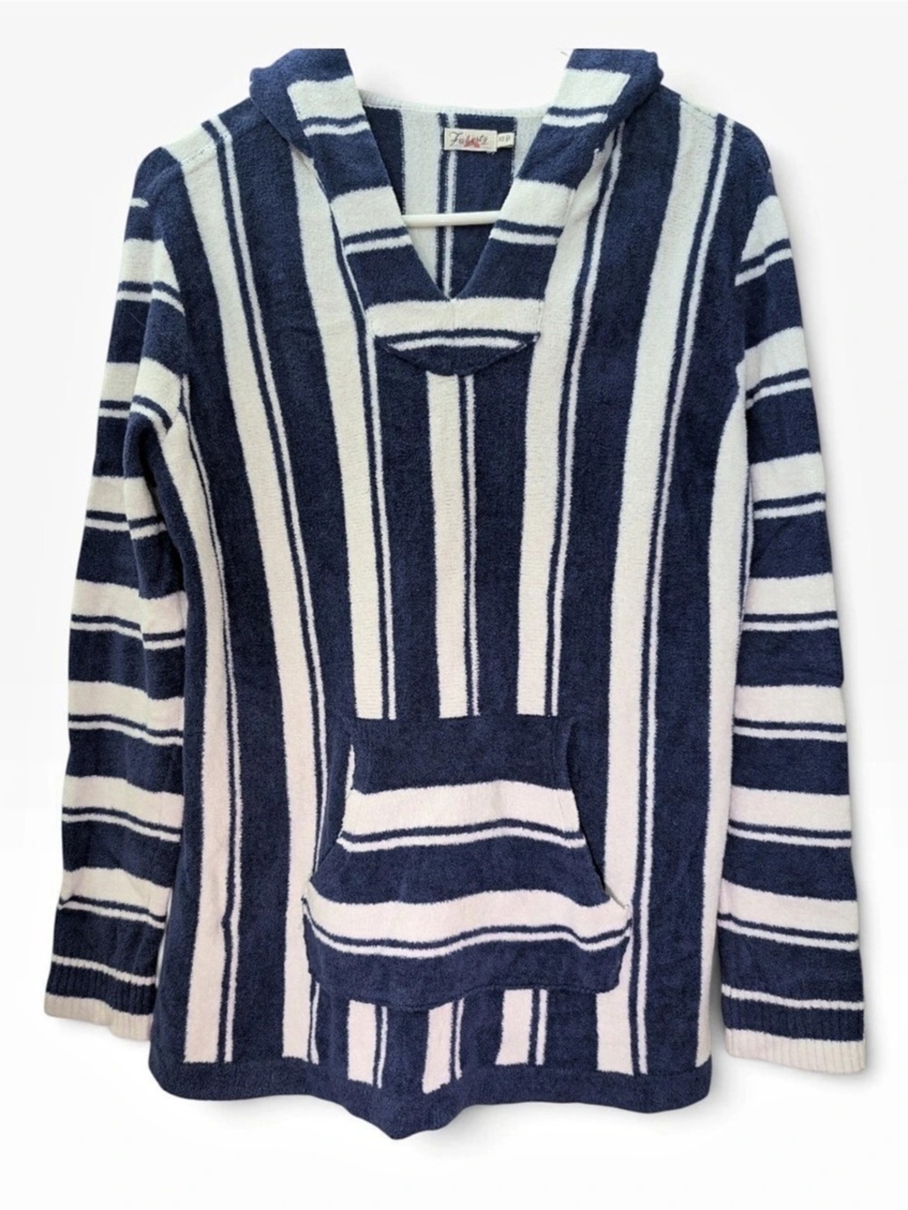 Faherty Striped Cowl Neck Terry Cloth Hoodie Sweater in Blue & White Size XS